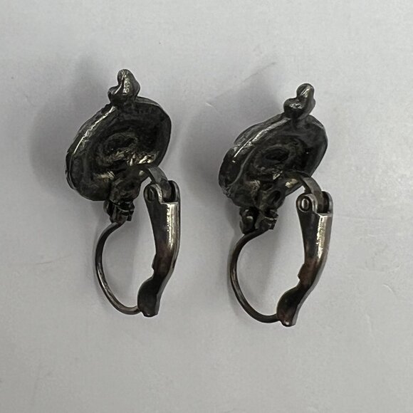 Vintage Pierced Earrings Silver Tone Marcasite Purple Glass‎ Stone - Picture 5 of 10